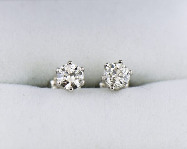old european cut diamond stud earrings in platinum