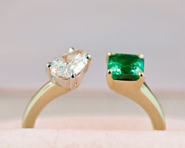 pear diamond and square emerald two stone ring 2