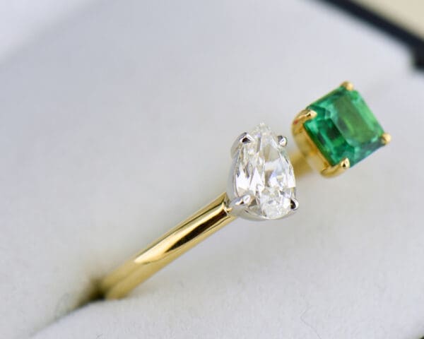pear diamond and square emerald two stone ring 3