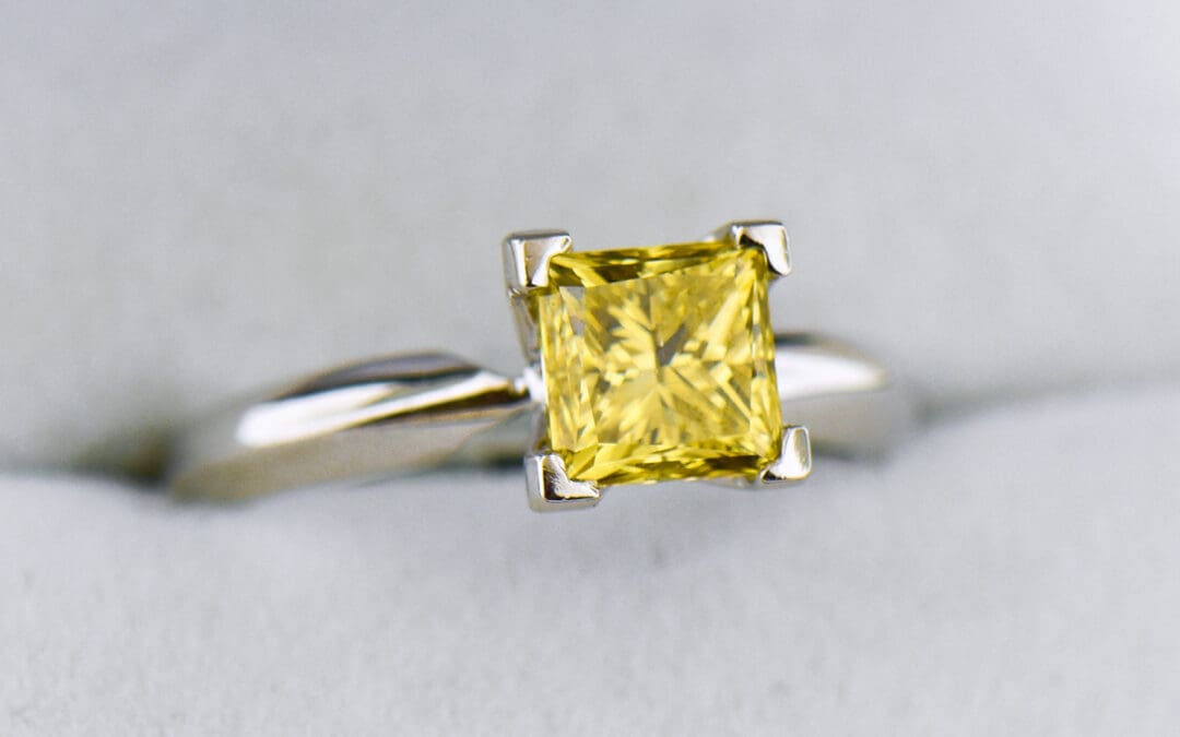 princess cut intense yellow diamond solitaire ring