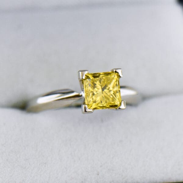 princess cut intense yellow diamond solitaire ring