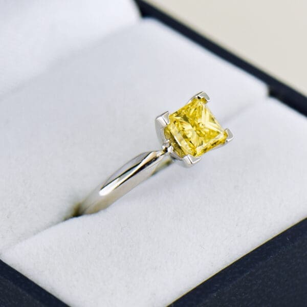 princess cut intense yellow diamond solitaire ring 3