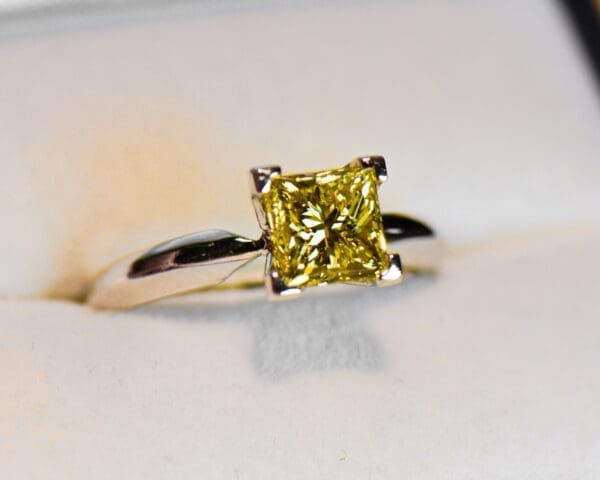 princess cut intense yellow diamond solitaire ring 4