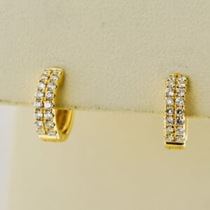 two row diamond gold huggie hoops