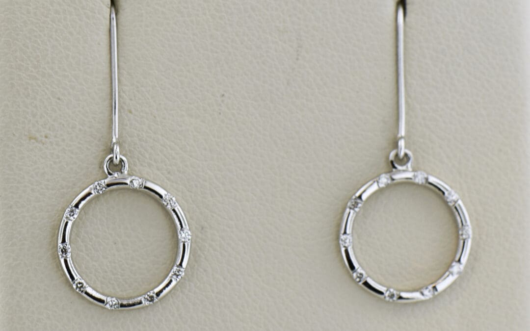 white gold diamond circle dangle earrings
