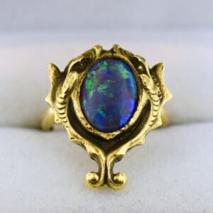 arts and crafts black opal and hydra dolphin sea creature ring