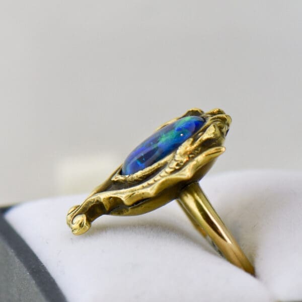 arts and crafts black opal and hydra dolphin sea creature ring 2