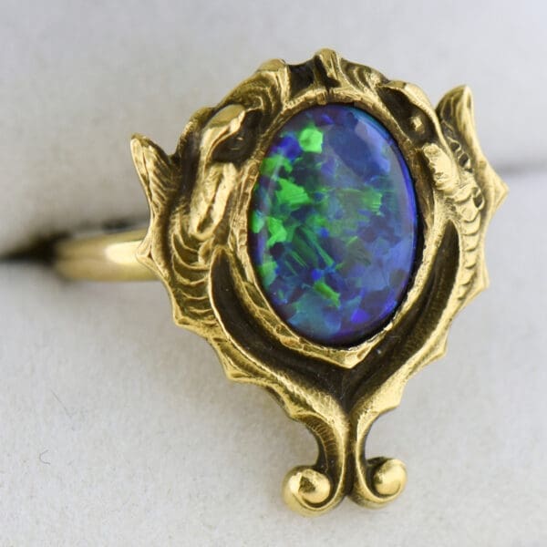 arts and crafts black opal and hydra dolphin sea creature ring 5