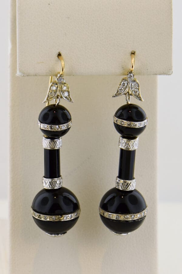 elegant art deco black onyx and diamond dangling flapper earrings