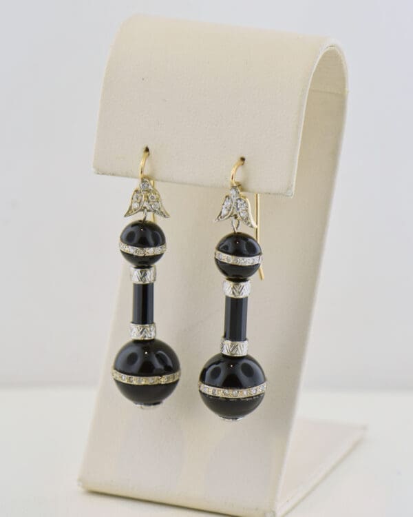 elegant art deco black onyx and diamond dangling flapper earrings 2