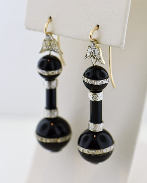 elegant art deco black onyx and diamond dangling flapper earrings 3