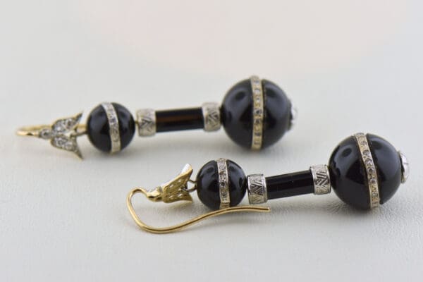 elegant art deco black onyx and diamond dangling flapper earrings 4
