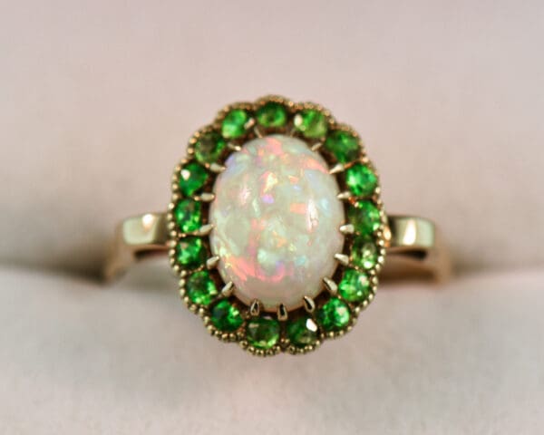 antique opal and demantoid halo gold engagment ring 2