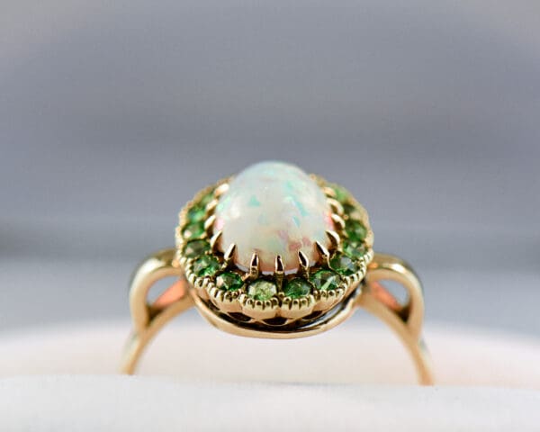 antique opal and demantoid halo gold engagment ring 4