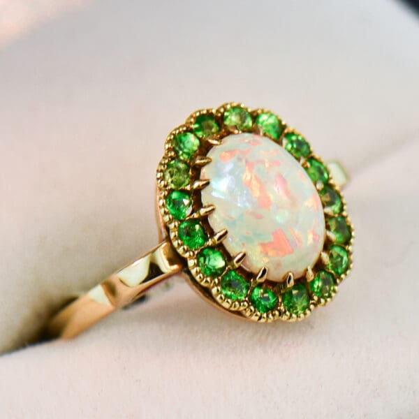 antique opal and demantoid halo gold engagment ring 5