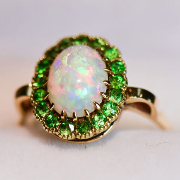 antique opal and demantoid halo gold engagment ring 6