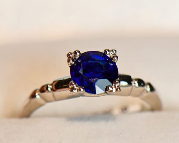 art deco royal blue sapphire platinum solitaire engagement ring 3