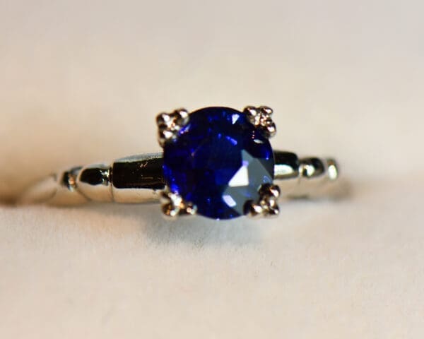 art deco royal blue sapphire platinum solitaire engagement ring 4