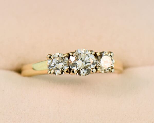 classic diamond three stone anniversary ring mid century