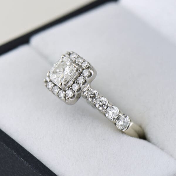 modern estate radiant cut diamond halo engagement ring 2