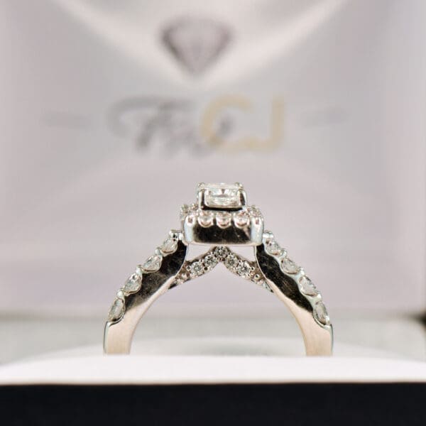 modern estate radiant cut diamond halo engagement ring 3