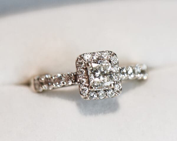 modern estate radiant cut diamond halo engagement ring 4