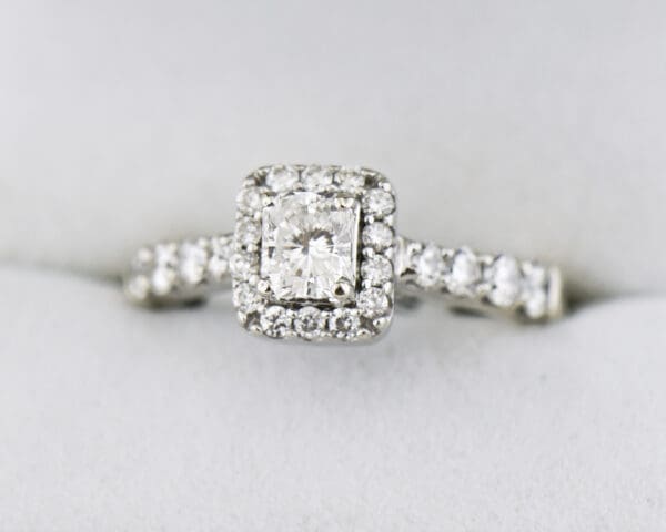 modern estate radiant cut diamond halo engagement ring
