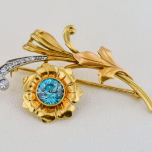 retro blue zircon and diamond floral daisy pin pendant combo