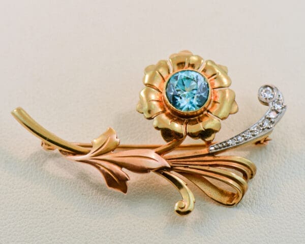 retro blue zircon and diamond floral daisy pin pendant combo 4