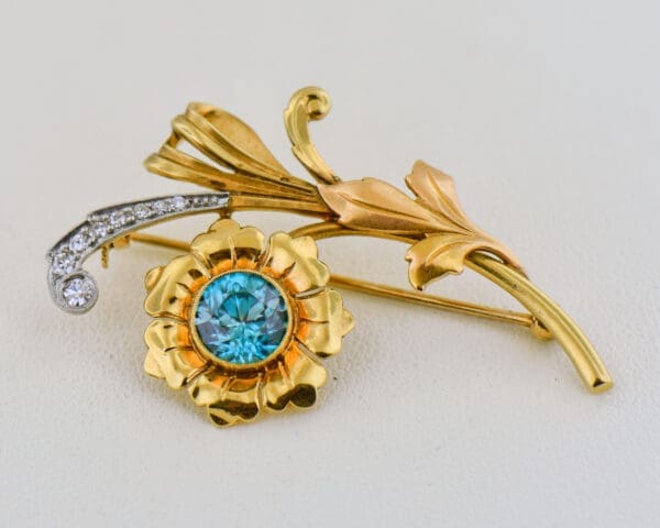 retro blue zircon and diamond floral daisy pin pendant combo