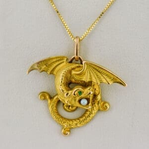 victorian gold dragon pendant with pearl and demantoid