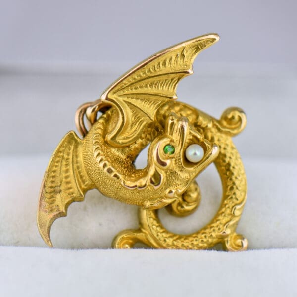 victorian gold dragon pendant with pearl and demantoid 4