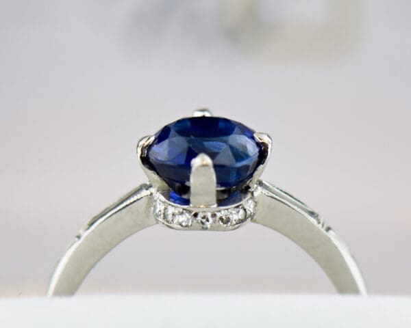 art deco platinum blue sapphire engagement ring with baguette diamonds 2