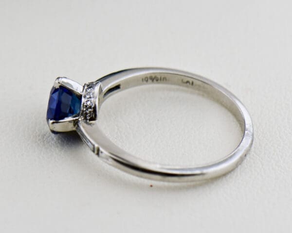 art deco platinum blue sapphire engagement ring with baguette diamonds 3