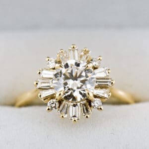 lab created diamond and baguette diamond halo engagement ring