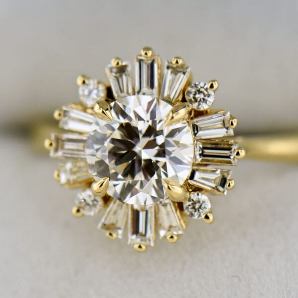 lab created diamond and baguette diamond halo engagement ring 4