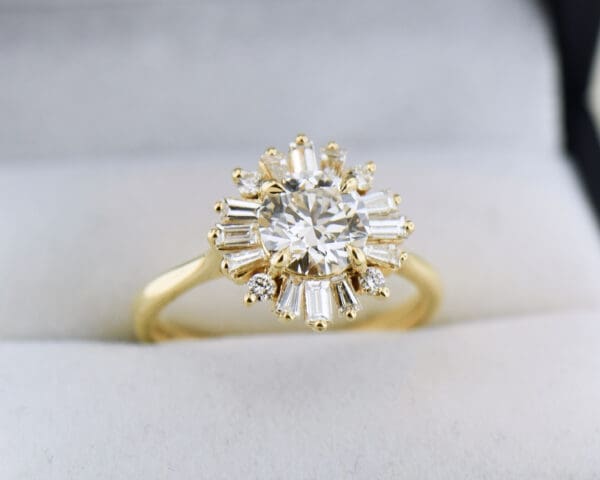 lab created diamond and baguette diamond halo engagement ring 5