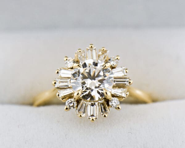 lab created diamond and baguette diamond halo engagement ring