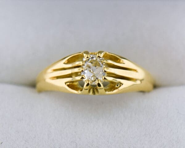 low profile old mine cut diamond belcher engagement ring