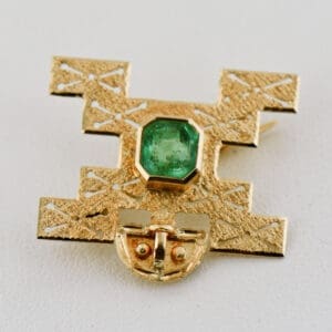 vintage colombian emerald incan pachamama gold brooch
