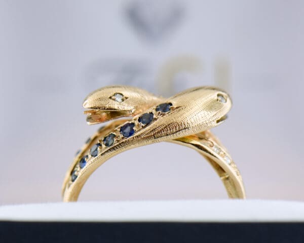 vintage two headed rose gold snake ring set with sapphires 3