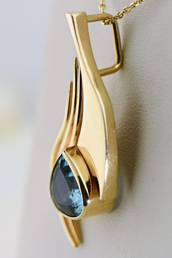 custom freeform gold pendant with teal tourmaline 2