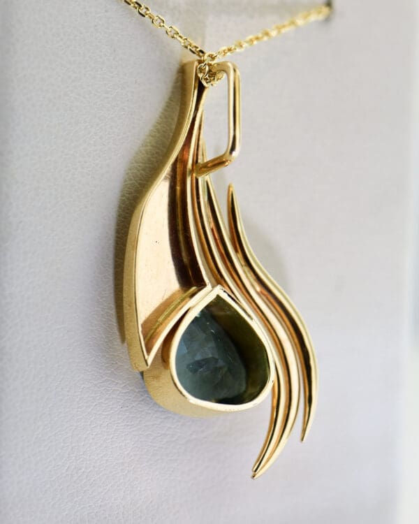 custom freeform gold pendant with teal tourmaline 3