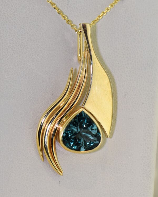 custom freeform gold pendant with teal tourmaline 4