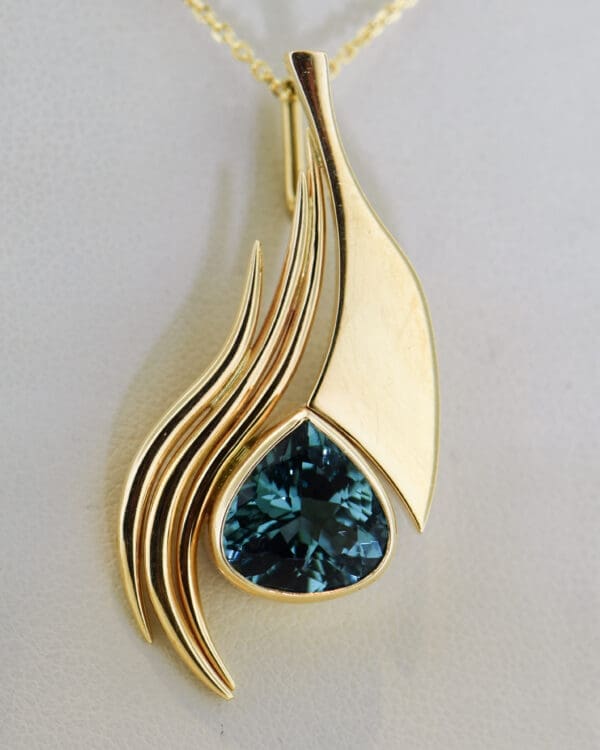 custom freeform gold pendant with teal tourmaline 5