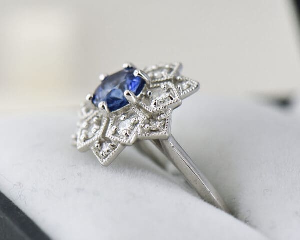 custom white gold mandala ring with ceylon blue sapphire 2