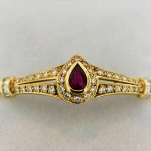 estate 18 gold bracelet with red rubellite tourmaline and diamonds