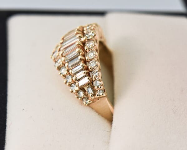 estate baguette diamond yellow gold cocktail ring 3
