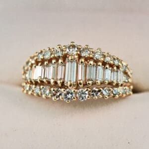 estate baguette diamond yellow gold cocktail ring