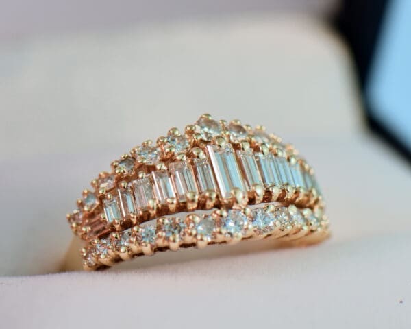 estate baguette diamond yellow gold cocktail ring 4